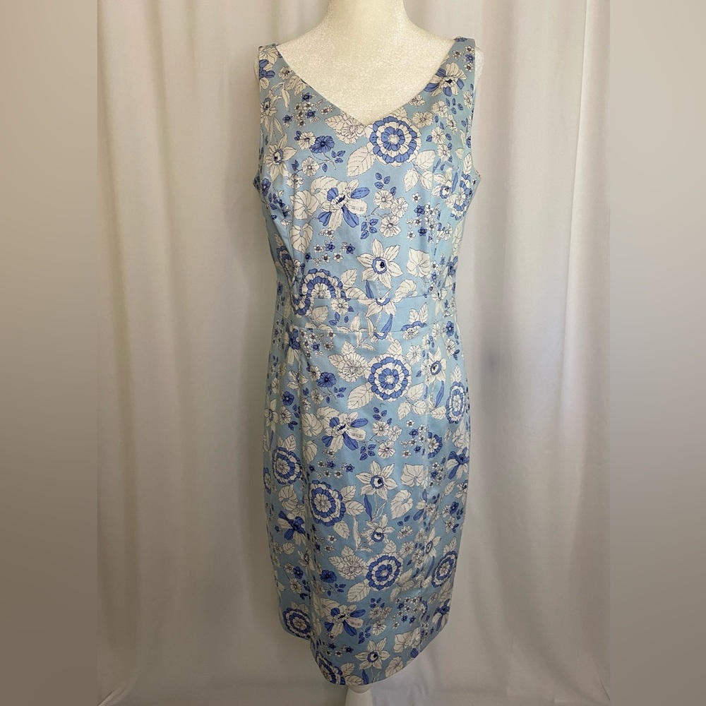 Brooks Brothers Sheath Dress Floral Blue White Size 10